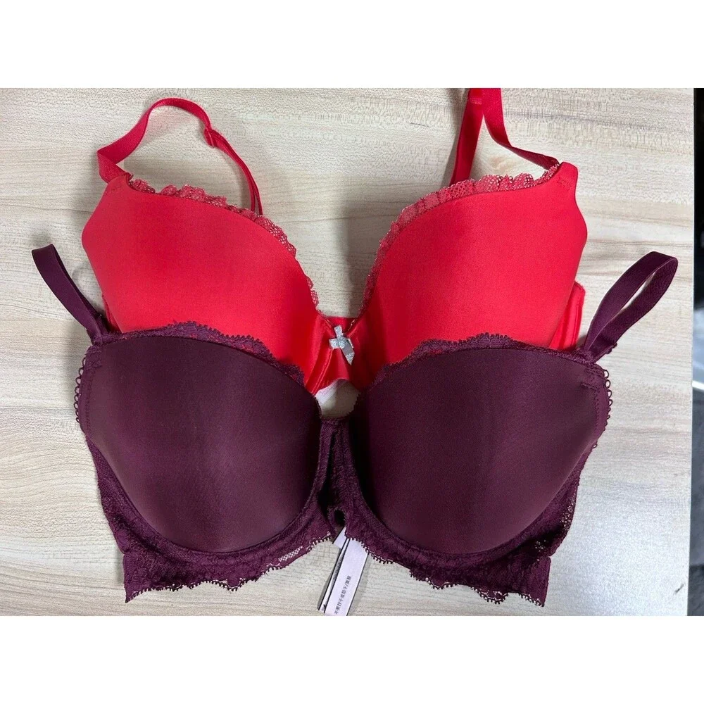 Victorias Secret Bra 32DD Lot If 2 Bras Purple Red Padded Demi Dream Angels